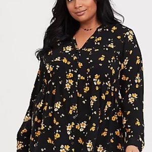 EMMA BABYDOLL CHALLIS BUTTON-FRONT TUNIC